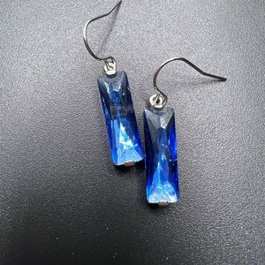 Silver Tone Blue glass dangle earrings